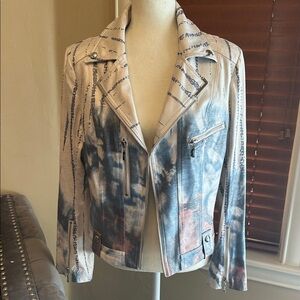 Insight Women's Moto faux suede leather Blue and White Jacket sz 12